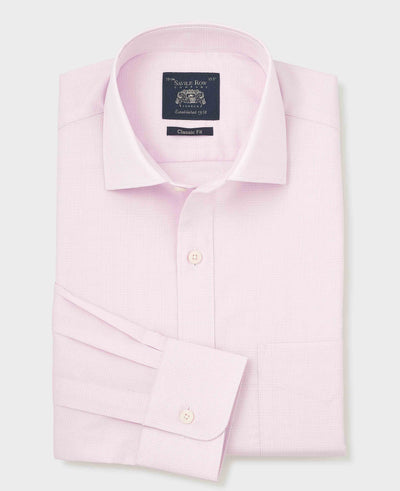 Pink Prince of Wales Check Cotton Twill Classic Fit Formal Shirt - Single Cuff