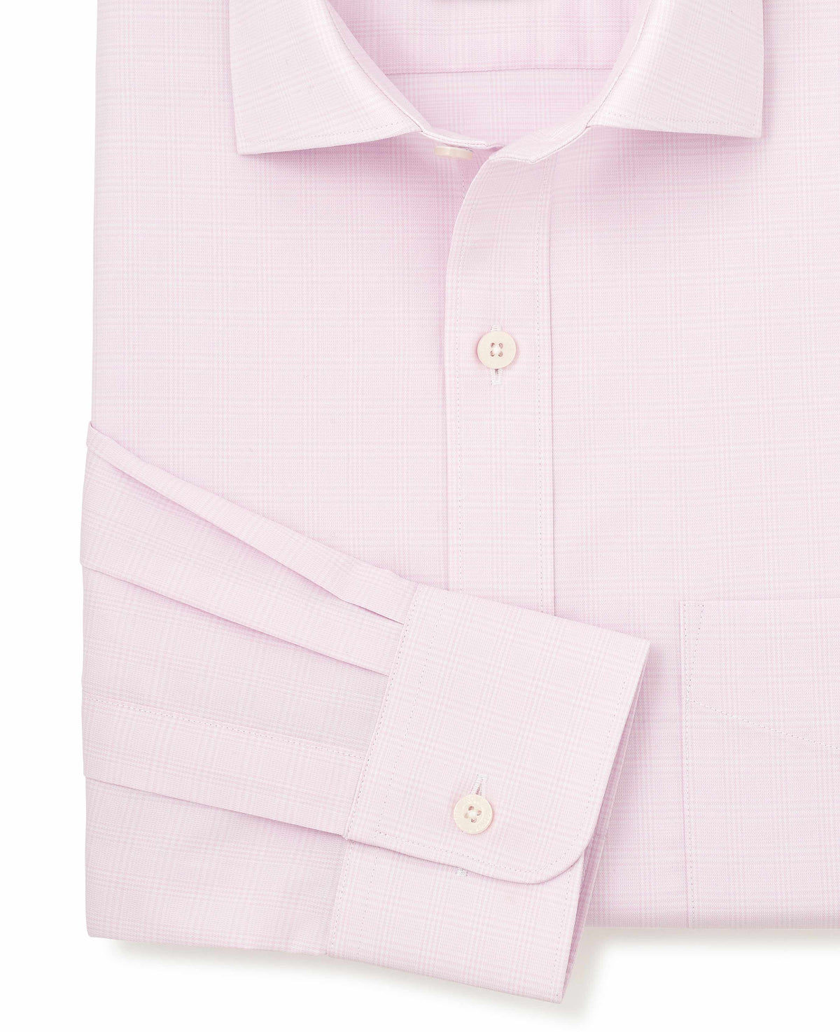 Pink Prince of Wales Check Cotton Twill Classic Fit Formal Shirt - Single Cuff