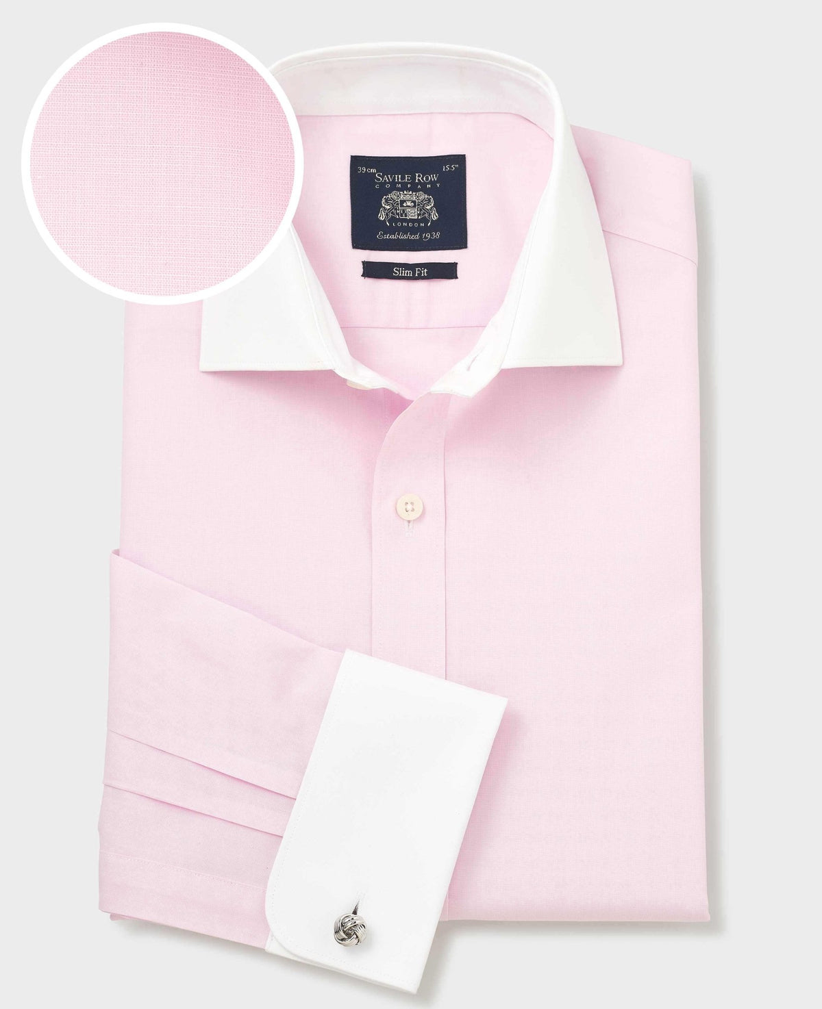 Men's Pink Slim Fit Cotton Poplin Winchester Shirt - Double Cuff folded shot