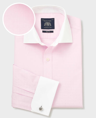 Pink Slim Fit Cotton End-On-End Poplin Winchester Formal Shirt - Double Cuff
