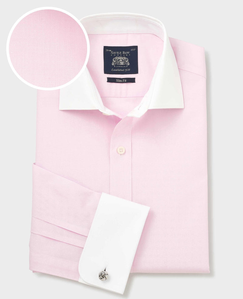 Men's Pink Slim Fit Cotton Poplin Winchester Shirt - Double Cuff folded shot