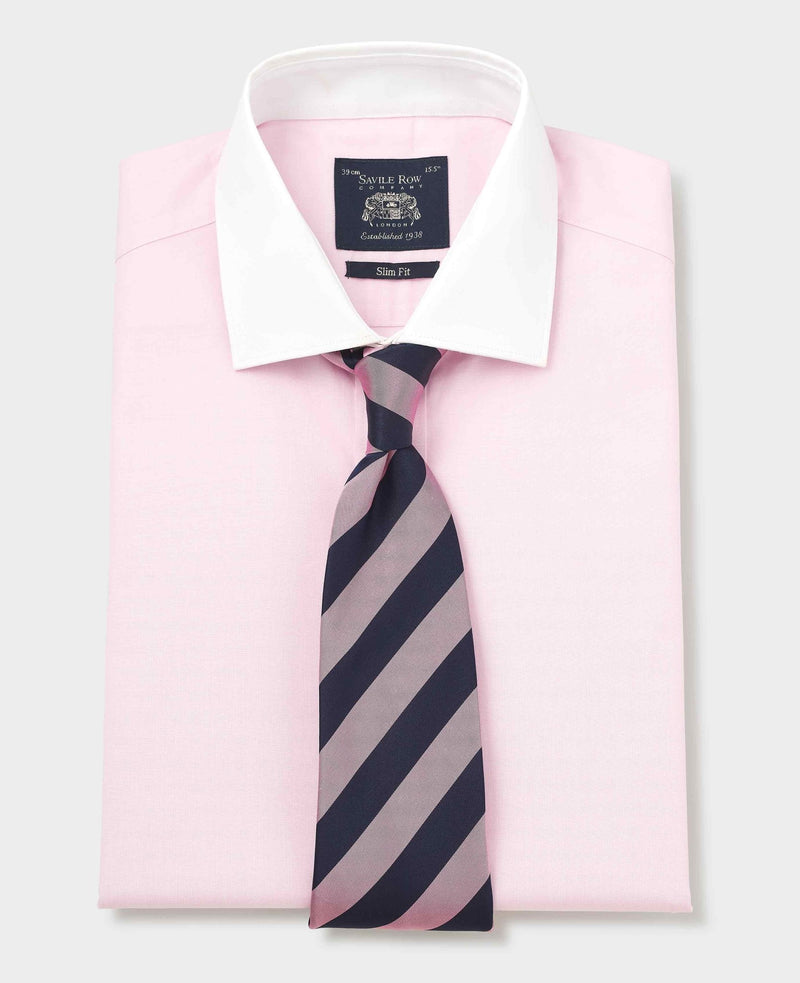 Men's Pink Slim Fit Cotton Poplin Winchester Shirt - Double Cuff folded shot