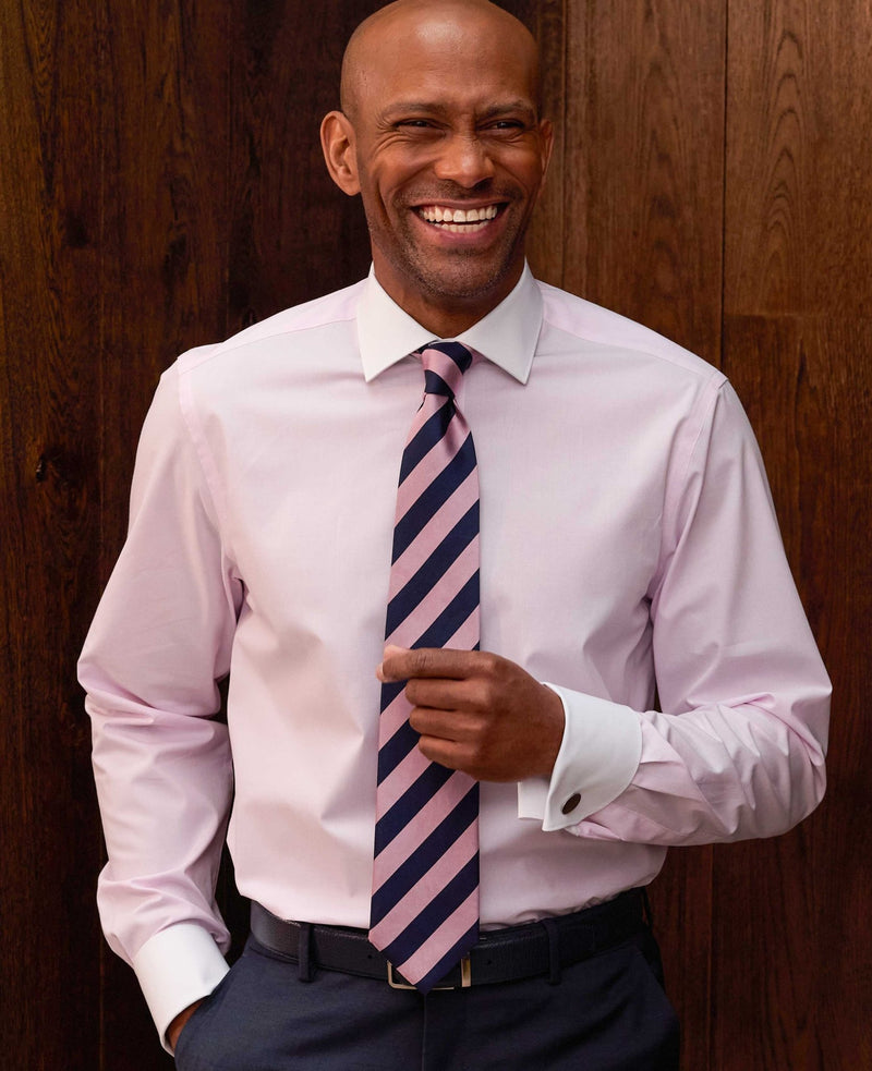 Men's Pink Slim Fit Cotton Poplin Winchester Shirt - Double Cuff model shot