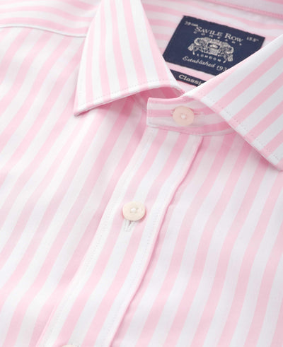 Pink Stripe Cotton Poplin Classic Fit Formal Shirt - Single Cuff