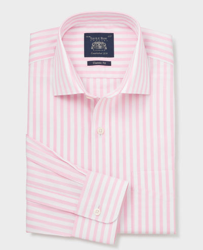 Pink Stripe Cotton Poplin Classic Fit Formal Shirt - Single Cuff