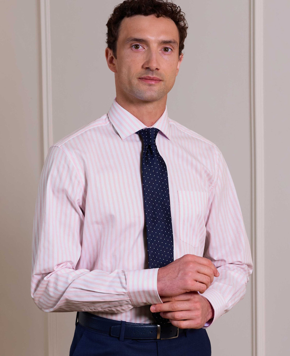 Pink Stripe Cotton Poplin Classic Fit Formal Shirt - Single Cuff
