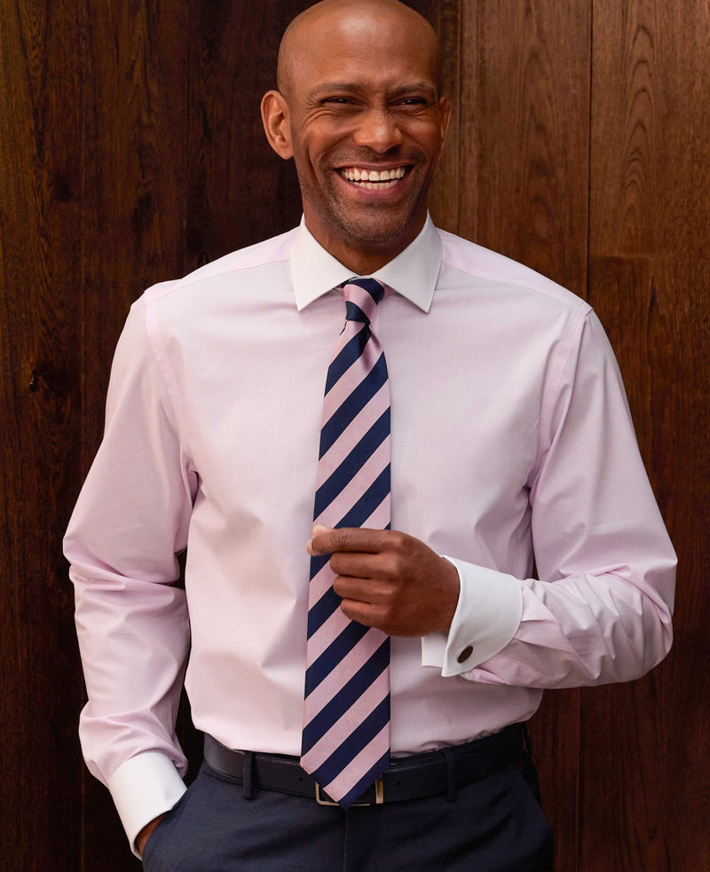Men's Pink Stripe Silk Tie model shot