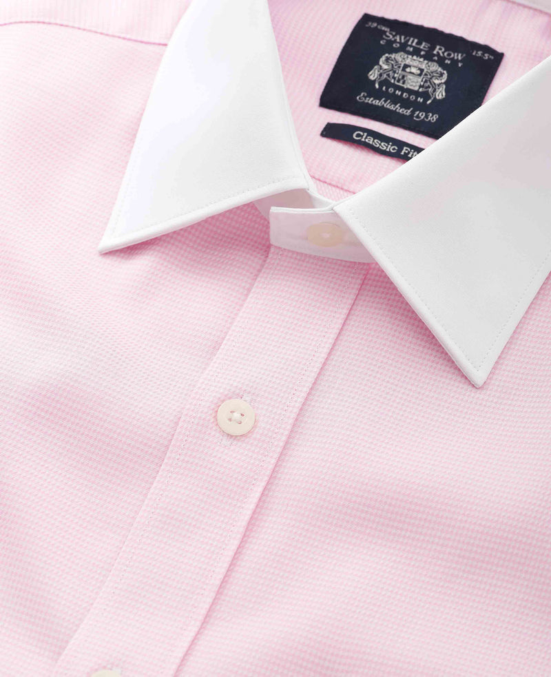 Men's Pink Textured Cotton Puppytooth Classic Fit Winchester Formal Shirt collar detail