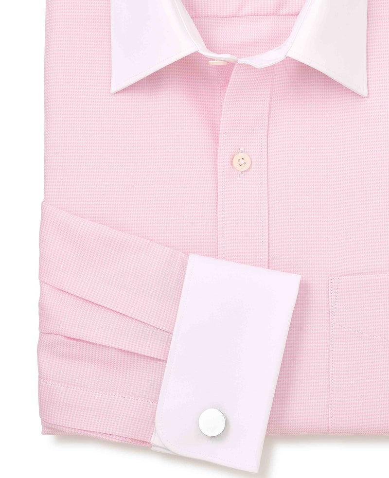 Men's Pink Textured Cotton Puppytooth Classic Fit Winchester Formal Shirt sleeve detail