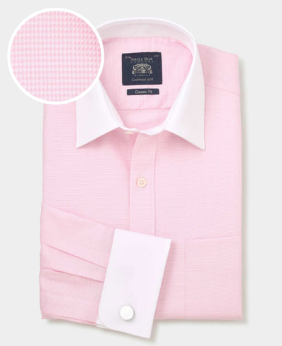 Pink Textured Cotton Puppytooth Classic Fit Winchester Formal Shirt - Double Cuff