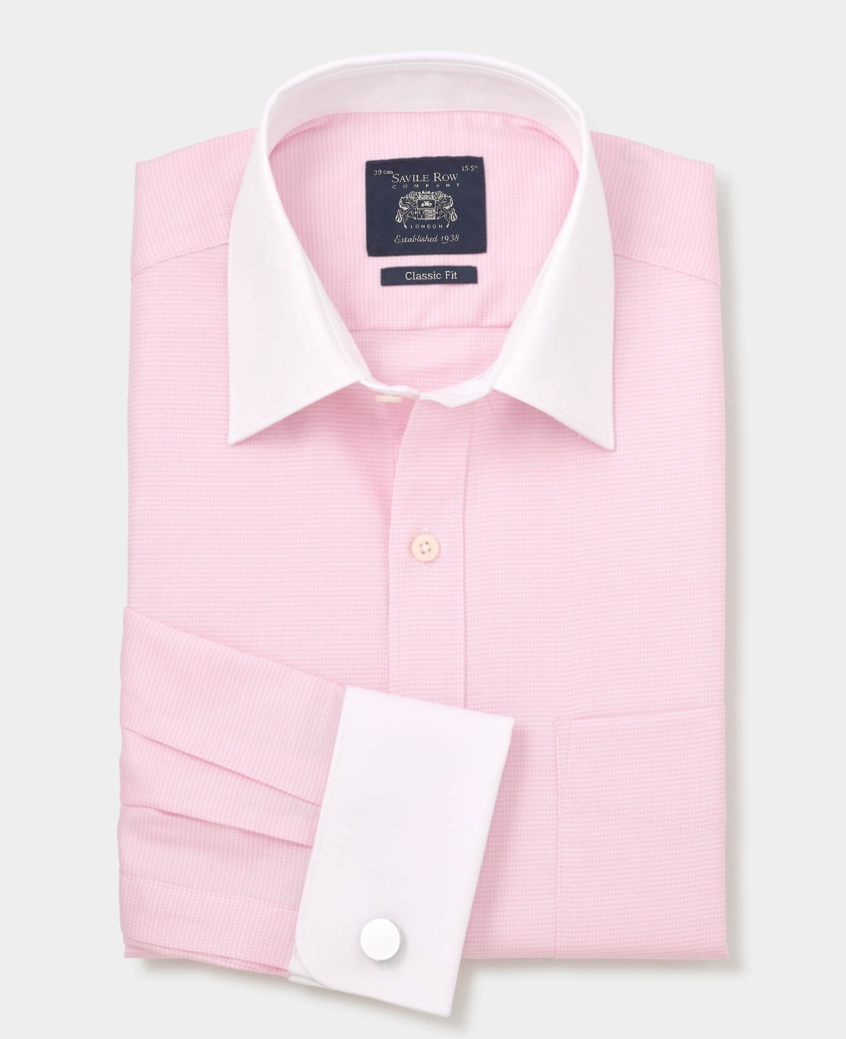 Men's Pink Textured Cotton Puppytooth Classic Fit Winchester Formal Shirt With Double Cuffs