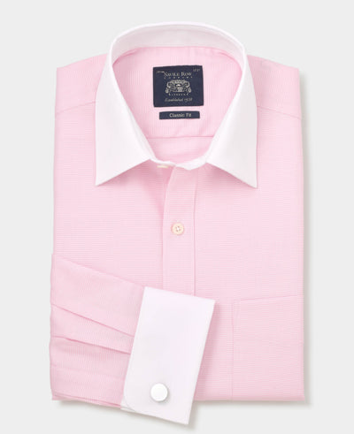 Men's Pink Textured Cotton Puppytooth Classic Fit Winchester Formal Shirt folded