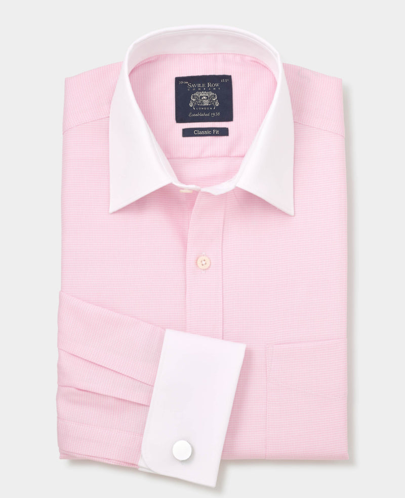 Men's Pink Textured Cotton Puppytooth Classic Fit Winchester Formal Shirt folded