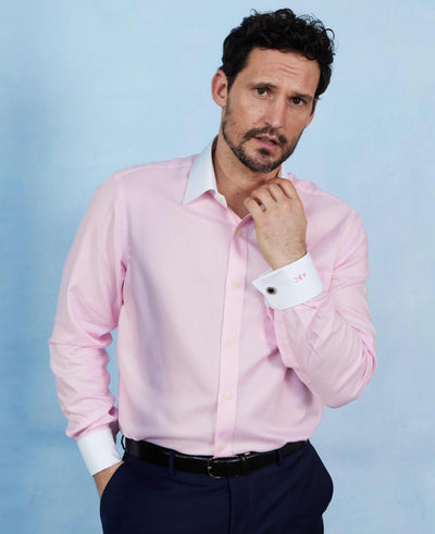 pink textured cotton puppytooth classic fit winchester formal shirt double cuff 1515pkw no tie model image 1