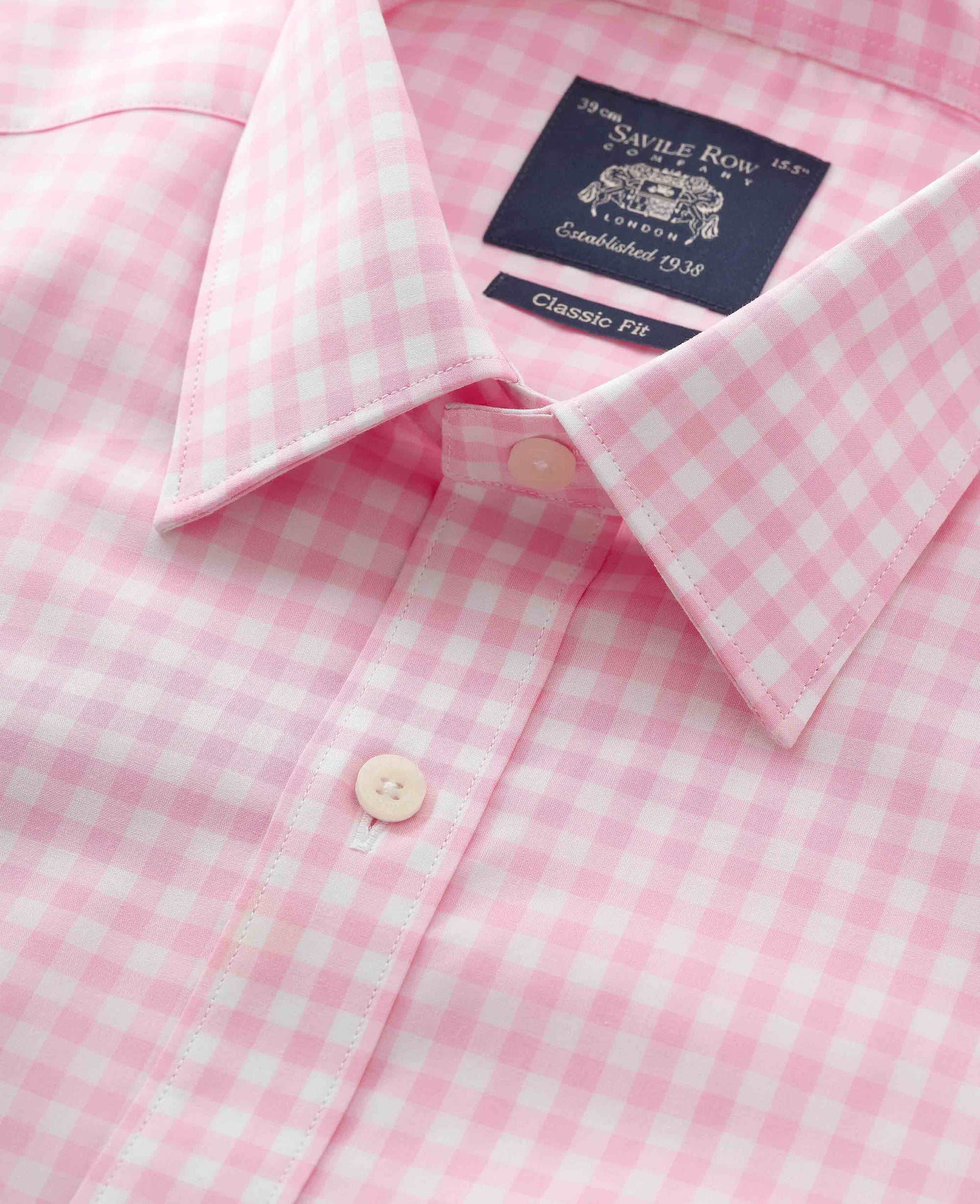 Men's Classic Fit Double Cuff Shirt in Pink White Check | Savile Row ...