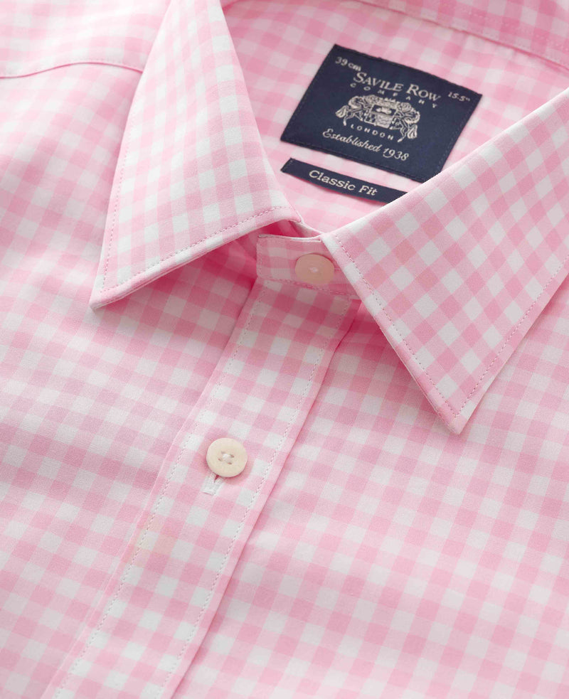 Pink White Check Classic Fit Shirt - Double Cuff