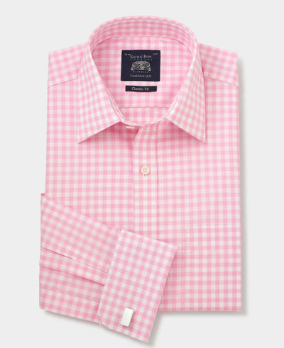 Pink White Check Classic Fit Shirt - Double Cuff
