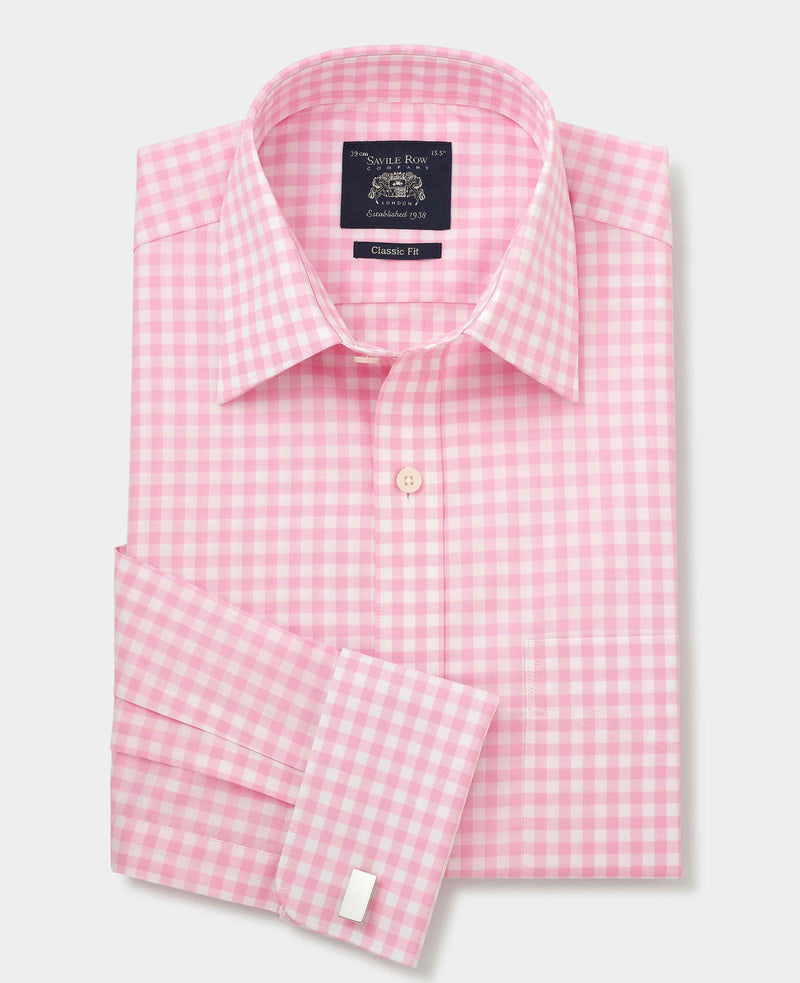 Pink White Check Classic Fit Shirt - Double Cuff