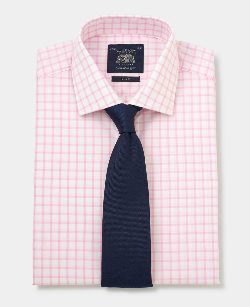 Men's Slim Fit Double Cuff Shirt in Pink White Check