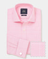 Pink White Cotton Prince of Wales Check Slim Fit Formal Shirt - Double Cuff