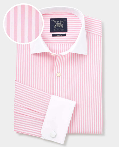 Pink White Cotton Striped Slim Fit Winchester Formal Shirt - Double Cuff