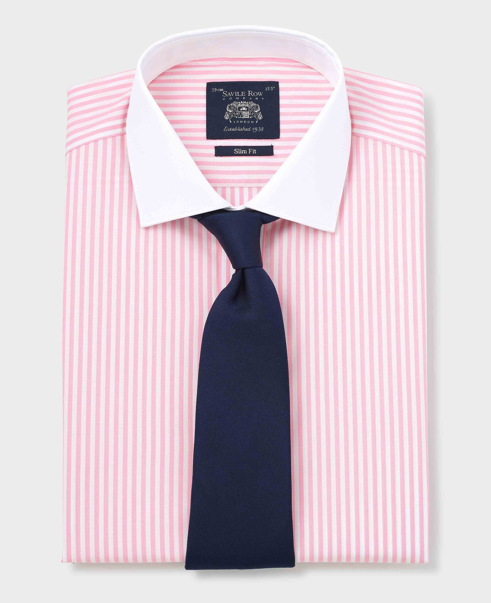 Men's Pink White Cotton Striped Slim Fit Winchester Formal Shirt With Double Cuffs | Savile Row Company Men's Pink White Cotton Striped Slim Fit Winchester Formal Shirt With Double Cuffs | Savile Row Company