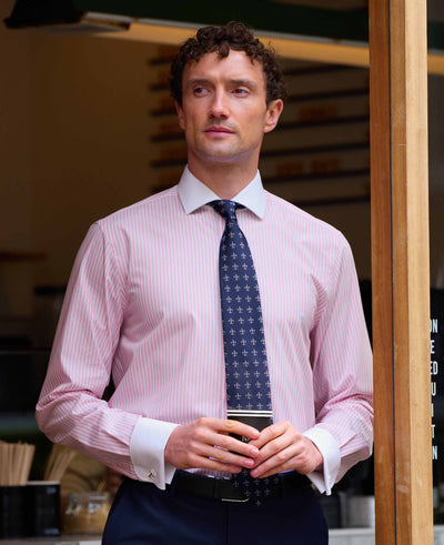 Pink White Cotton Striped Slim Fit Winchester Formal Shirt - Double Cuff