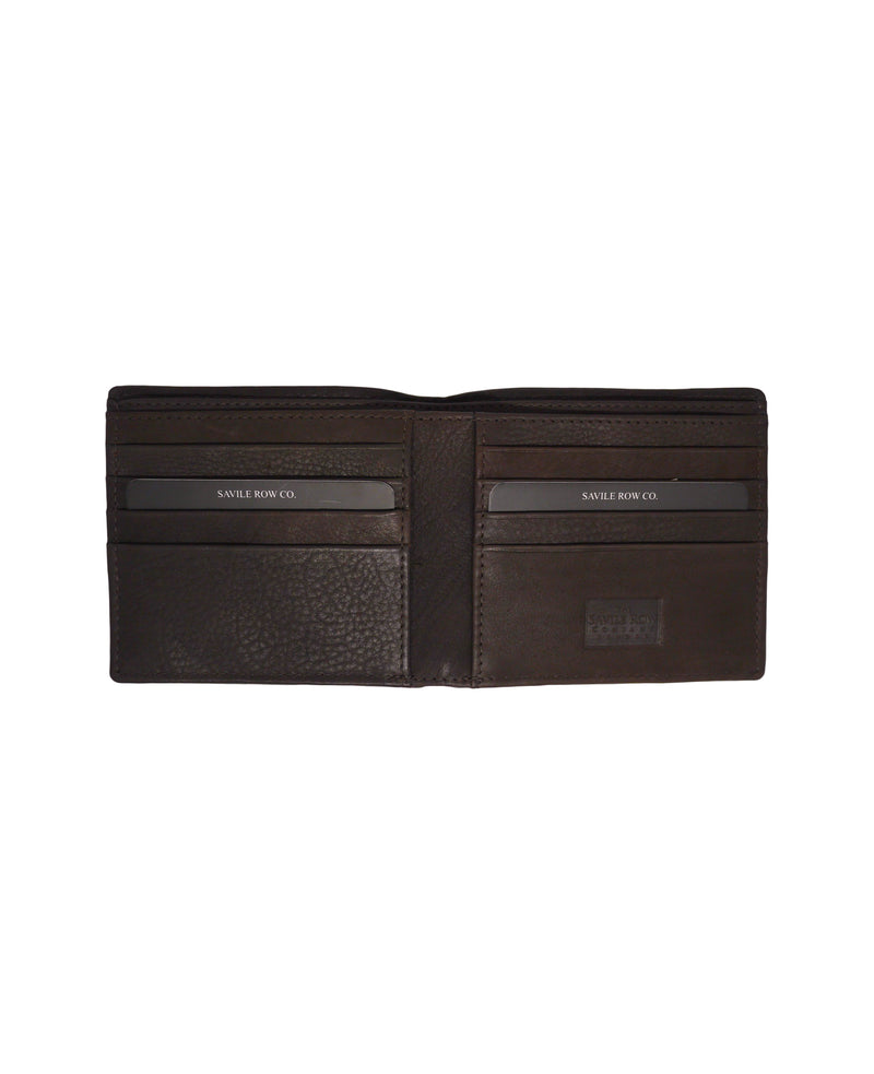 plain chocolate brown leather 6 card billfold wallet mlg902brn open