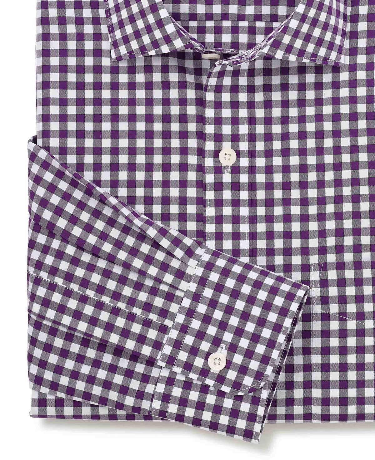 Men's Purple Gingham Check Classic Fit Formal Shirt With Single Cuffs sleeve detail