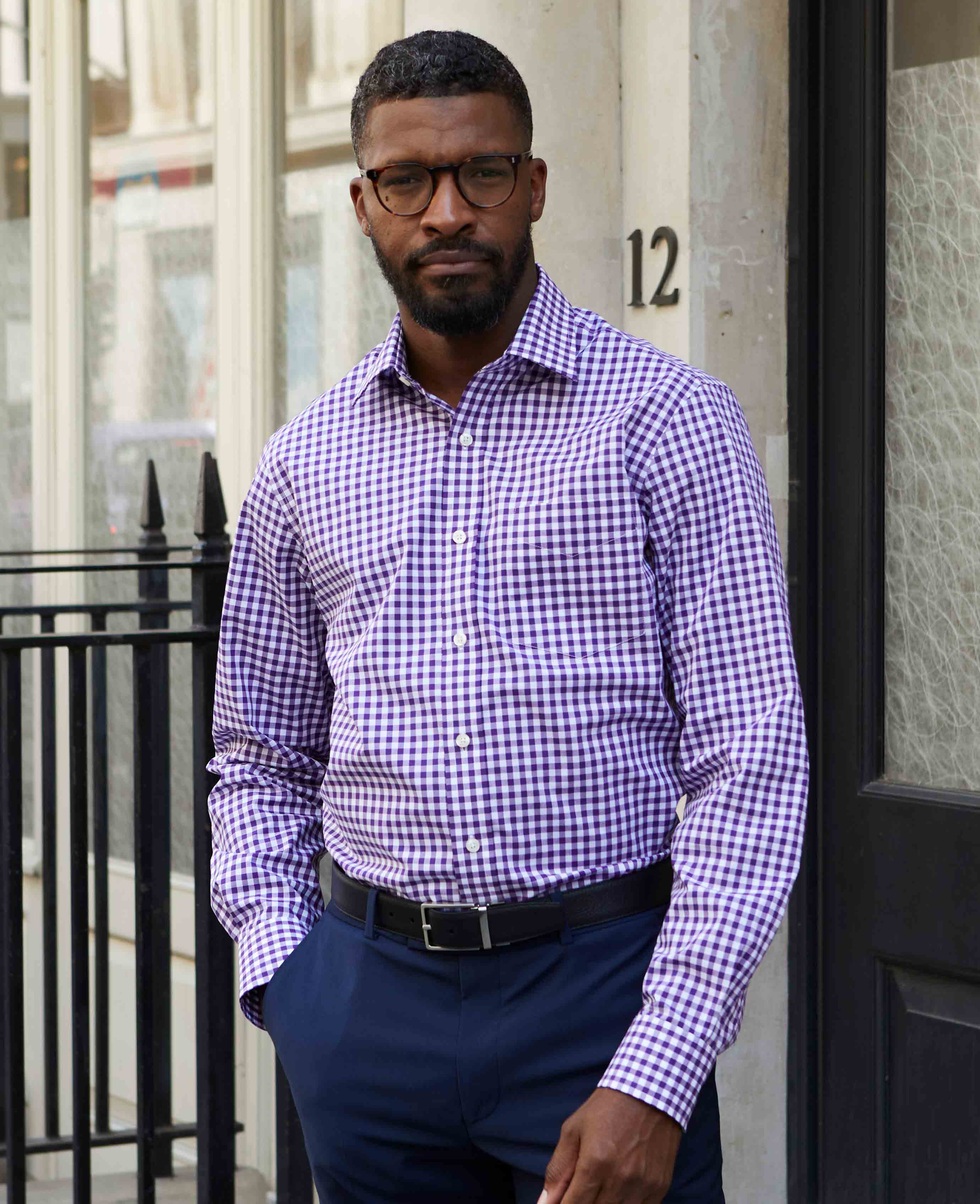 Men's Gingham Check Shirt In Purple | Savile Row Company