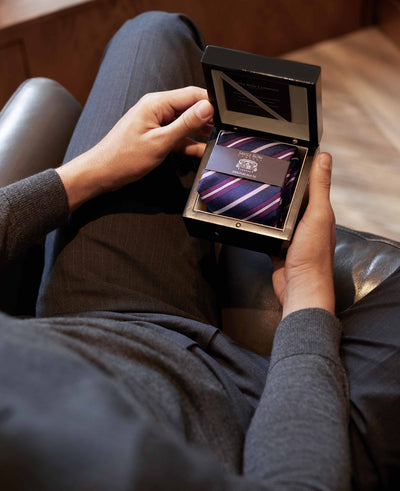 Purple Silk Striped Tie in Gift Box