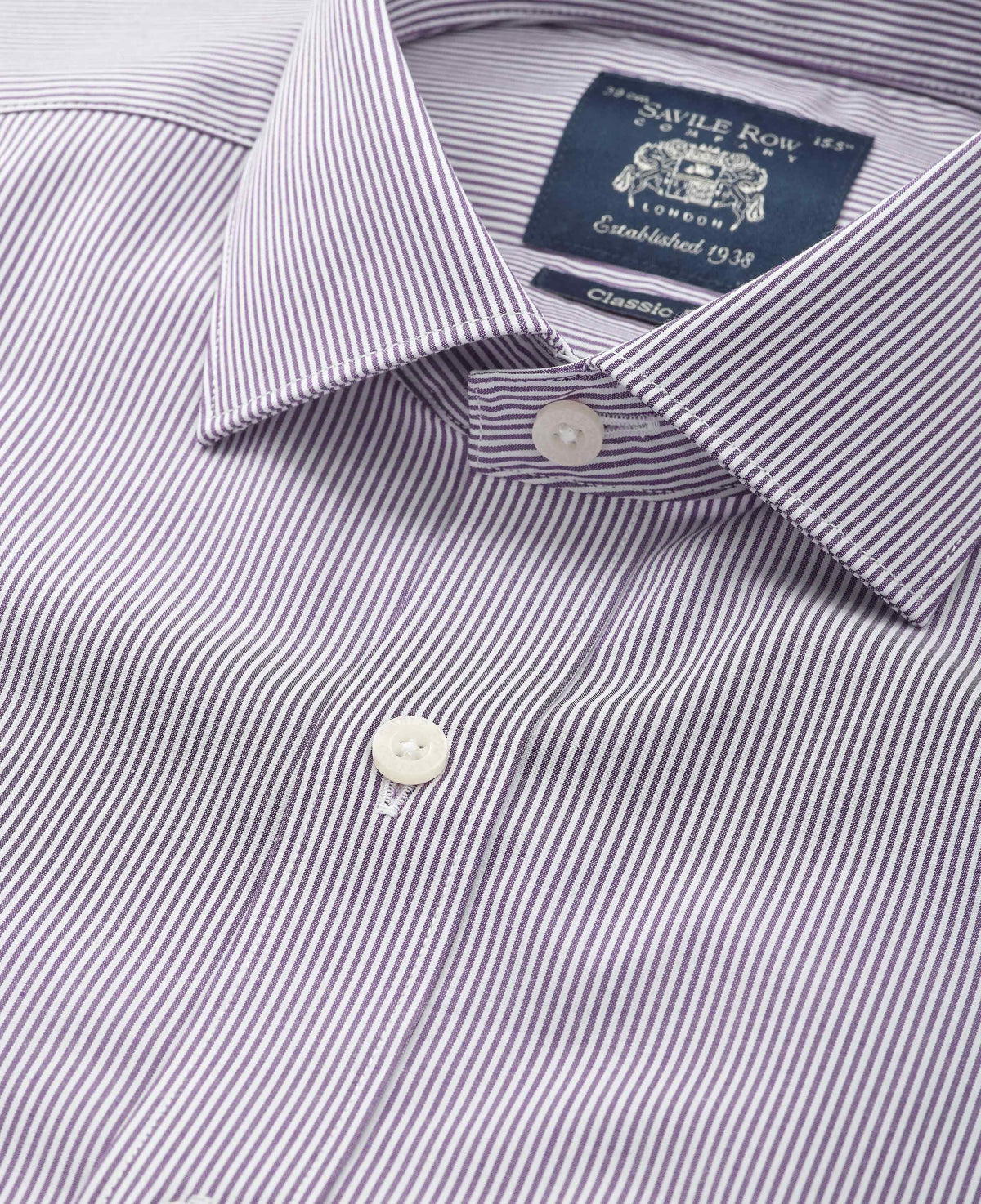 Purple Stripe Cotton Poplin Classic Fit Formal Shirt - Double Cuff