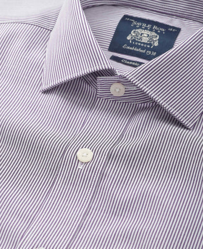 Purple Stripe Cotton Poplin Classic Fit Formal Shirt - Double Cuff