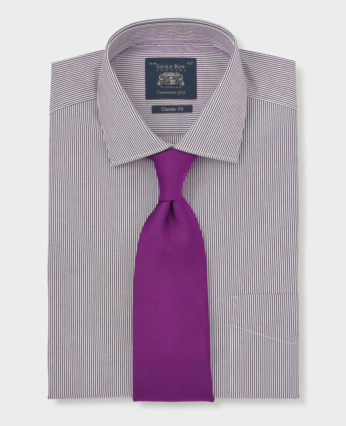 Purple Stripe Cotton Poplin Classic Fit Formal Shirt - Double Cuff