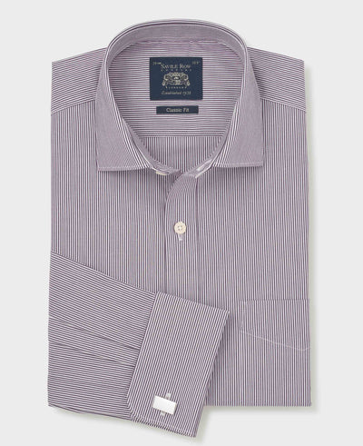 Purple Stripe Cotton Poplin Classic Fit Formal Shirt - Double Cuff