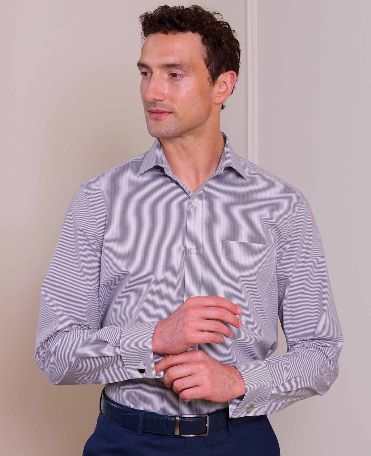 Purple Stripe Cotton Poplin Classic Fit Formal Shirt - Double Cuff