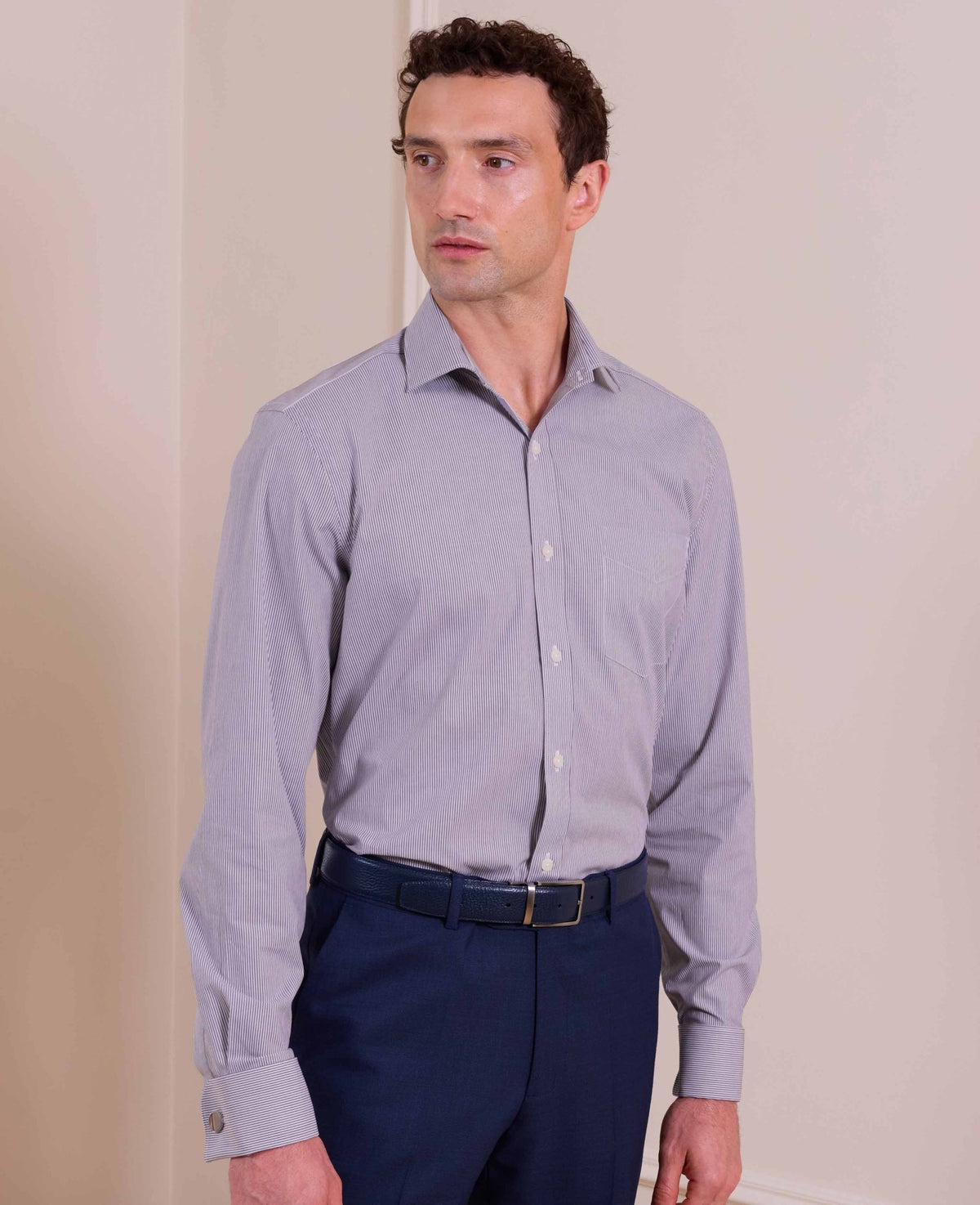 Purple Stripe Cotton Poplin Classic Fit Formal Shirt - Double Cuff