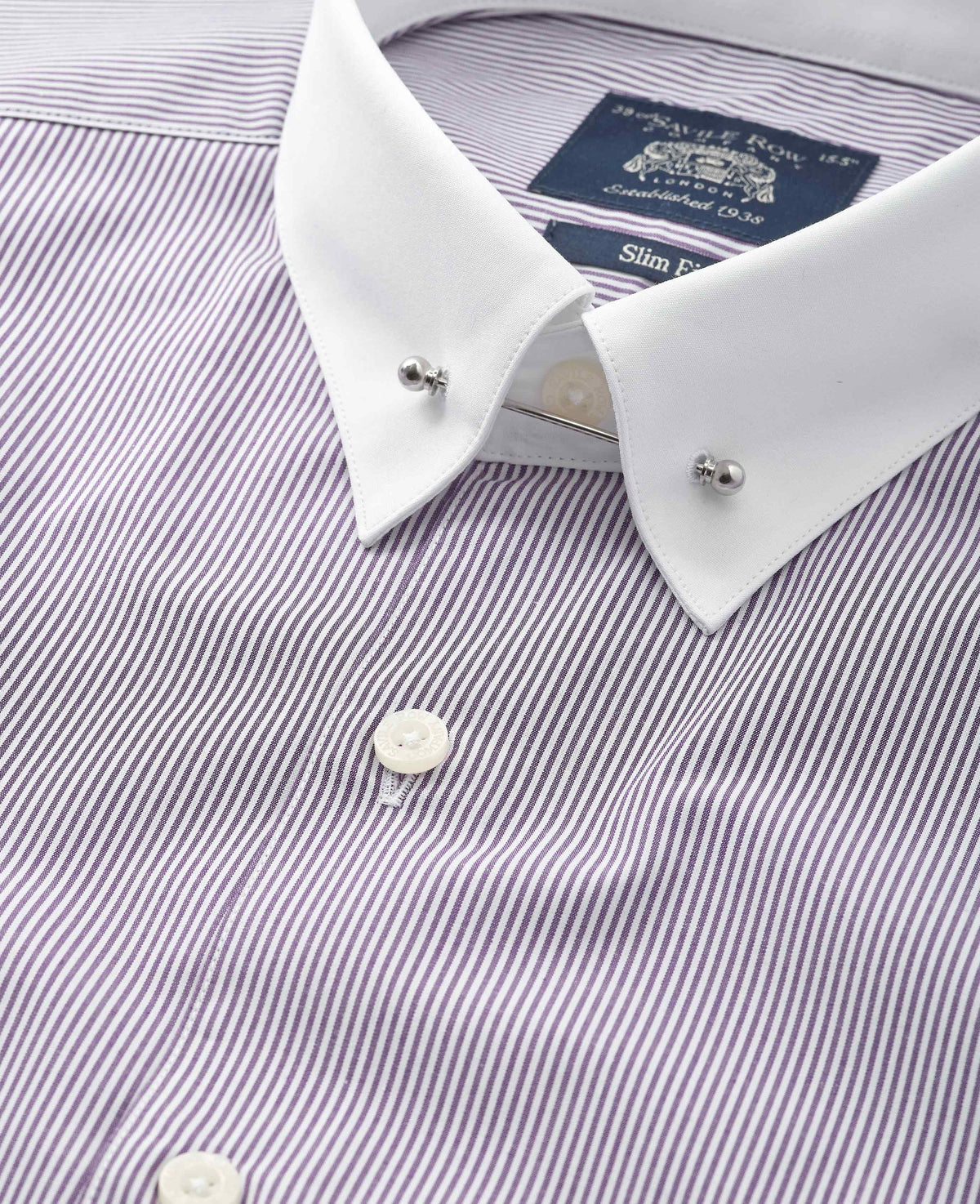Purple White Stripe Cotton Poplin Slim Fit Pin Collar Formal Shirt - Double Cuff