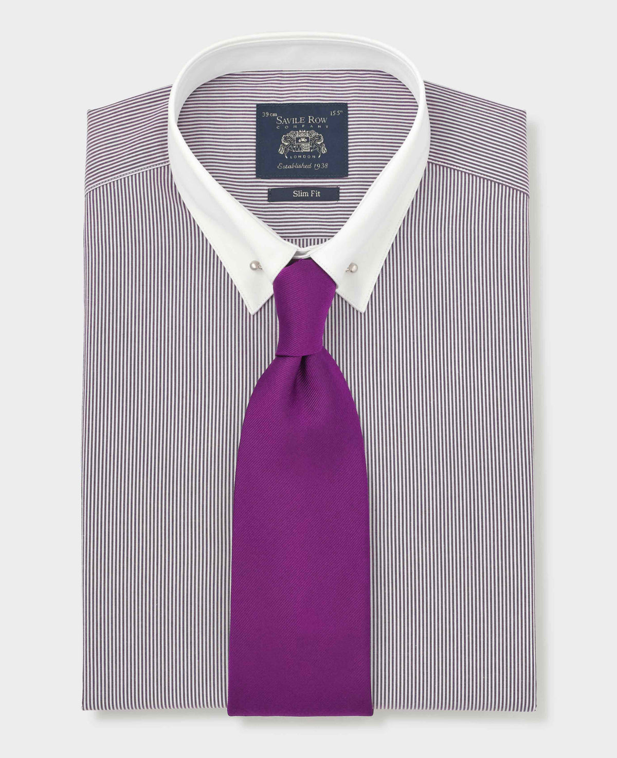 Purple White Stripe Cotton Poplin Slim Fit Pin Collar Formal Shirt - Double Cuff