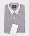 Purple White Stripe Cotton Poplin Slim Fit Pin Collar Formal Shirt - Double Cuff