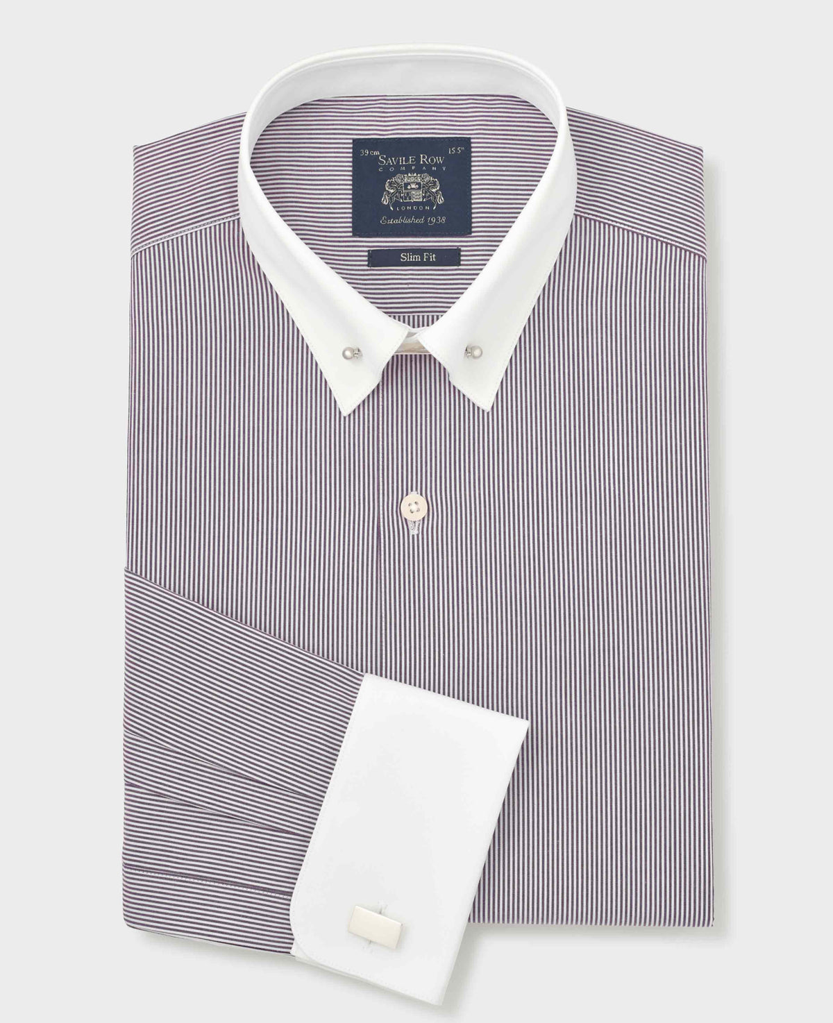 Purple White Stripe Cotton Poplin Slim Fit Pin Collar Formal Shirt - Double Cuff