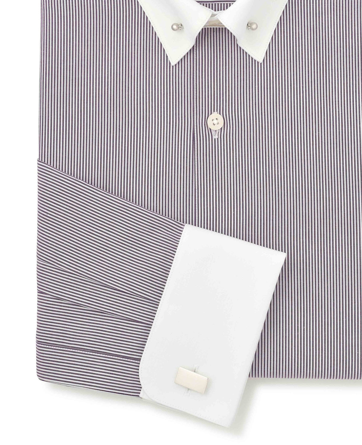 Purple White Stripe Cotton Poplin Slim Fit Pin Collar Formal Shirt - Double Cuff