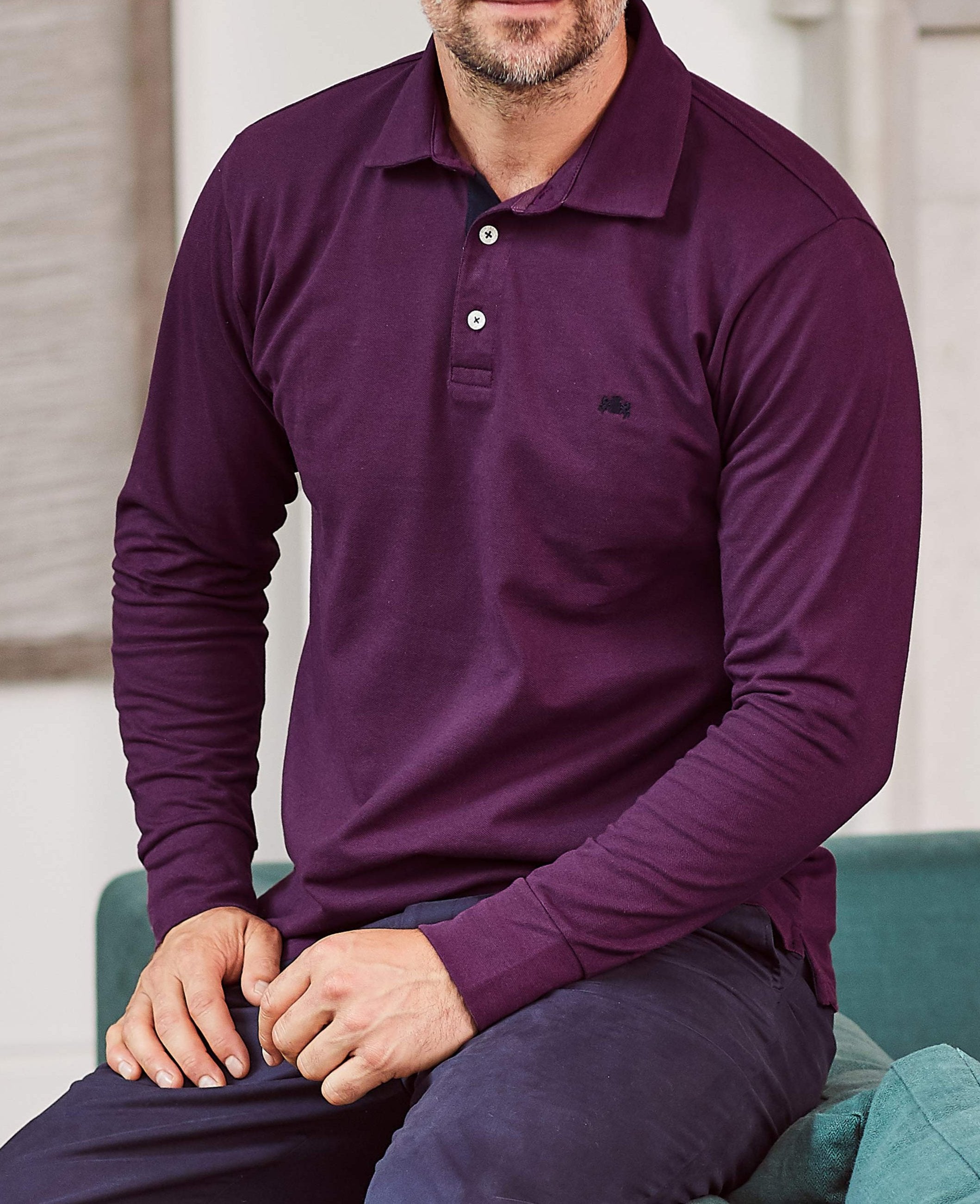 Pique Polo Calvin Klein Long Sleeve Polo Mens Purple Polo Shirt