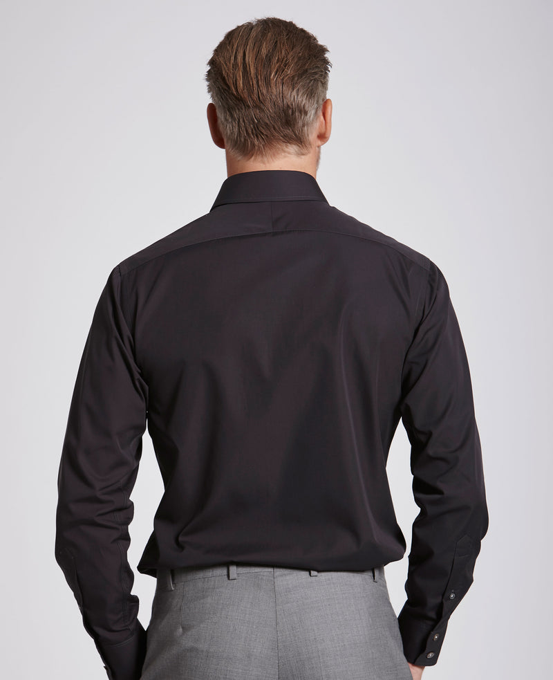 Quentin Dark Grey Poplin Made To Measure Shirt MODEL BACK SHOT