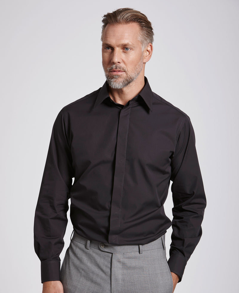 Quentin Dark Grey Poplin Made To Measure Shirt MODEL SHOT