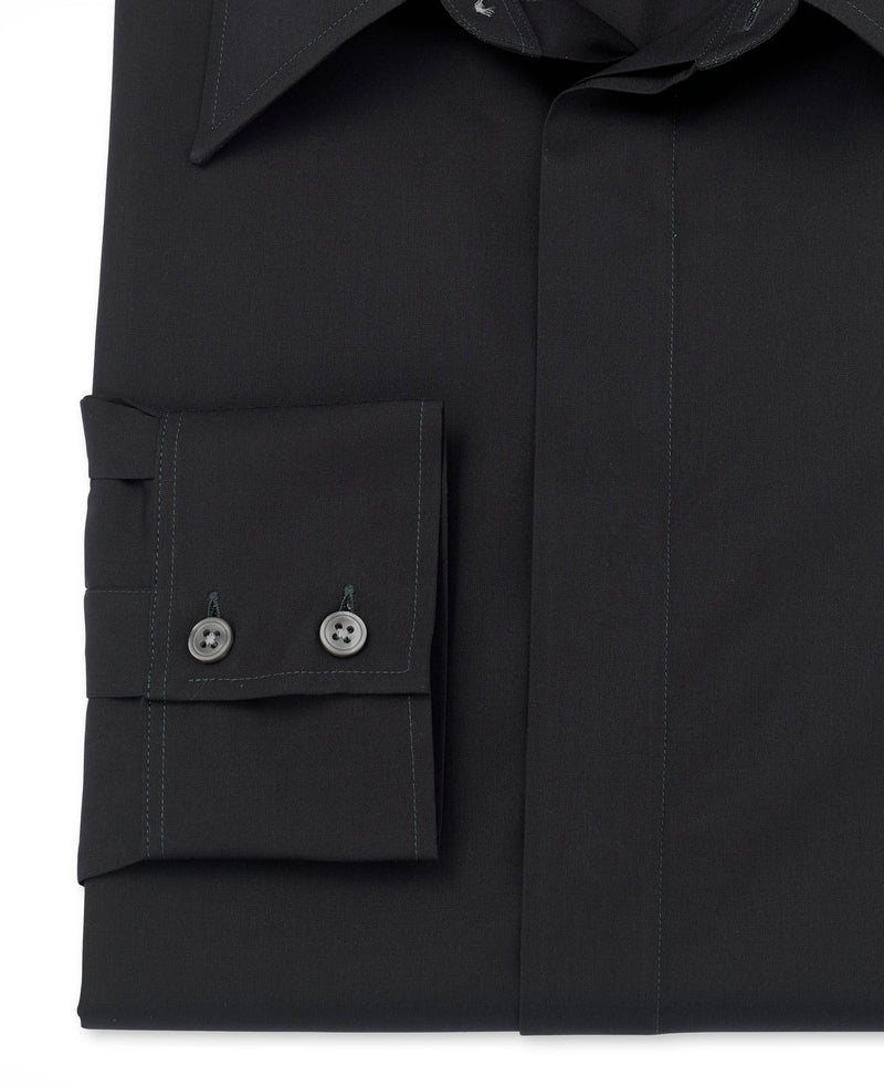 Quentin Dark Grey Poplin Made To Measure Shirt CUFF DETAIL