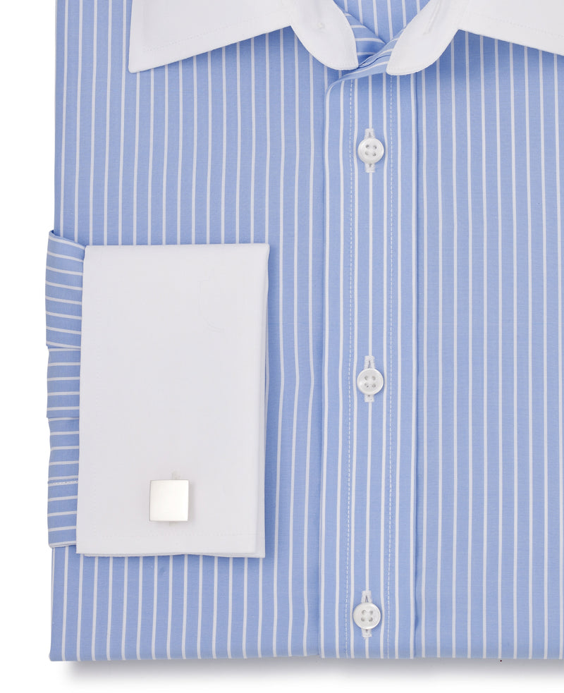 Ralph Blue Reverse Stripe Made To Measure Shirt Cuff Detail