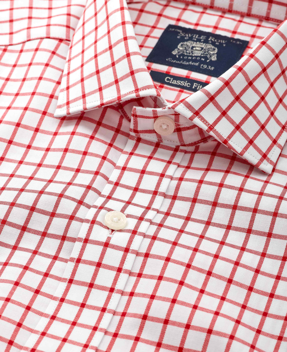 Red Check Cotton Twill Classic Fit Formal Shirt - Single Cuff