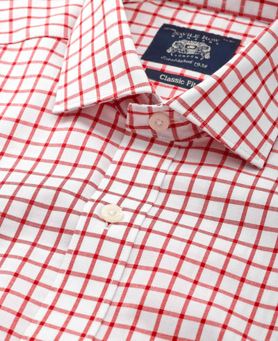 Red Check Cotton Twill Classic Fit Formal Shirt - Single Cuff