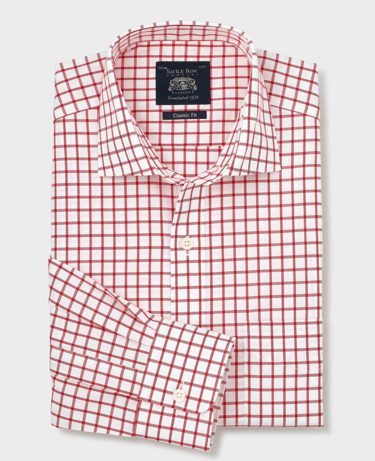 Red Check Cotton Twill Classic Fit Formal Shirt - Single Cuff